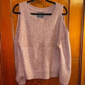 Abercrombie & Fitch Women's Oatmeal‎ Purple Crew Neck Sweater with Cutout